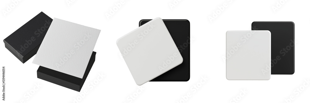Aufkleber minimalist mockups featuring black and white isolated squares in various arrangements for creative d