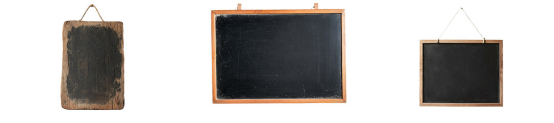 Fototapeta premium Minimalist mockups of isolated chalkboards with wooden frames for creative design applications