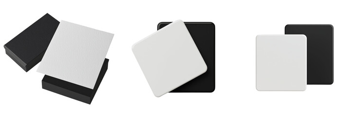 Minimalist mockups featuring black and white isolated squares in various arrangements for creative design projects