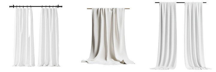 Fototapeta premium Minimalist mockups of white fabric curtains in a clean, isolated environment suitable for interior design projects