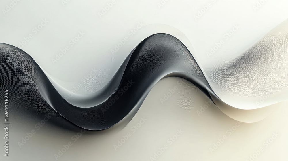 Poster a sleek, abstract wave pattern in black and white, creating a fluid and smooth visual effect.