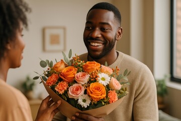 Joyful bouquet gift exchange
