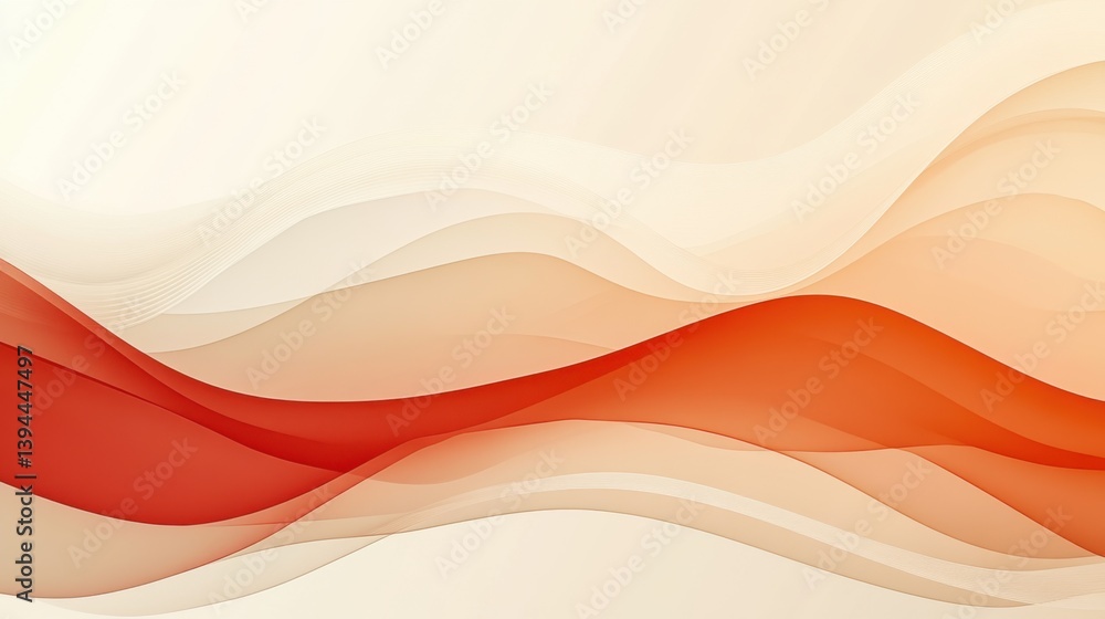 Poster a smooth, abstract design featuring flowing waves in soft red and beige tones, creating a sense of m