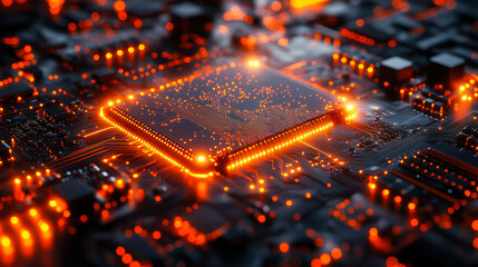 Glowing Circuit Board Pathways Illustrating Technology and Connectivity in Digital Age