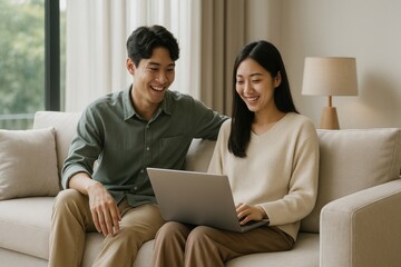 Fototapeta premium Couple enjoying laptop together.