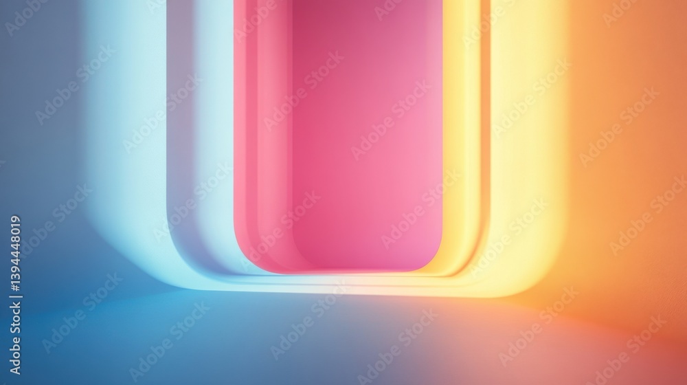 Aufkleber a modern abstract design featuring layered, soft geometric shapes illuminated in pastel colors, crea