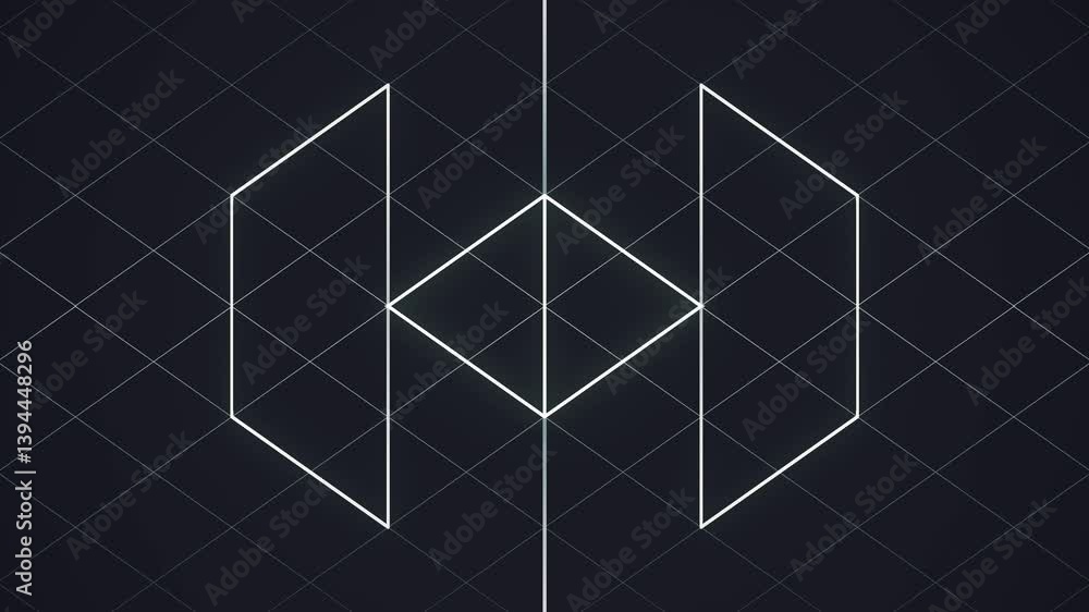 Aufkleber Abstract seamless loop animation in which thin, glowing lines create a dynamic pattern on a dark background. The figures transform, creating an effect of movement and depth. 3d rendering 4K