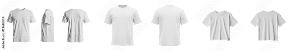Fototapete minimalist mockups of plain white t-shirts arranged in various positions on a neutral background for