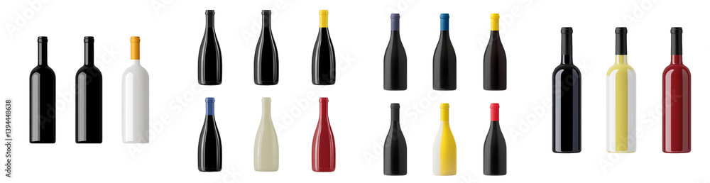 Fototapete elegant collection of minimalist wine bottle mockups in various colors and shapes displayed on a whi