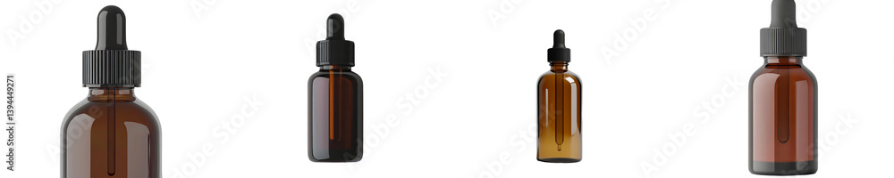 Poster isolated minimalist mockups of glass dropper bottles in various sizes showcasing elegance and simpli