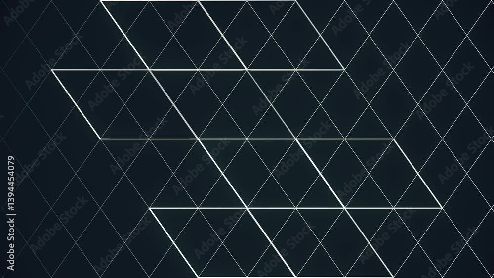 Poster Digital seamless loop animation of the transformation of the contours of white rectangles arranged on a background of thin luminous lines forming a grid of rhombuses. 3d rendering 4K