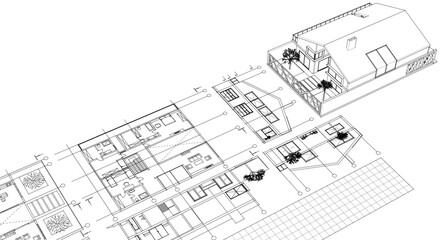 house architectural project sketch 3d illustration	

