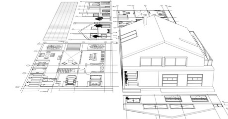 house architectural project sketch 3d illustration	
