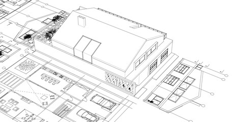house architectural project sketch 3d illustration	
