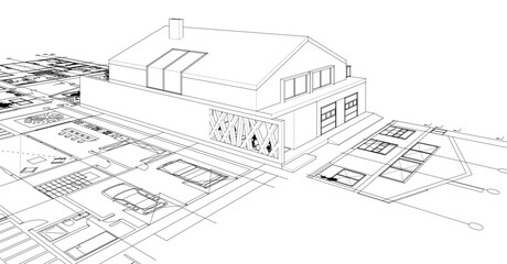 house architectural project sketch 3d illustration	
