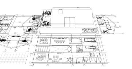 house architectural project sketch 3d illustration	
