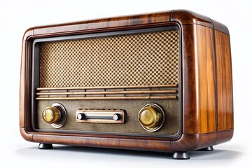 A Timeless Treasure Vintage Radio with Intriguing Details on a Clean White Background Perfect for Display or