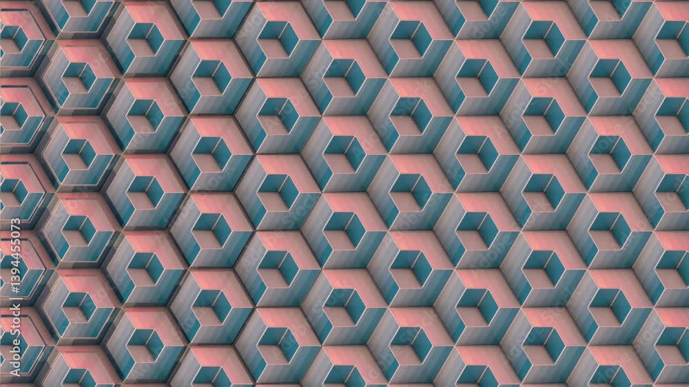 Fototapete Procedurally generated seamless loop animation of volumetric cubic structures with smoothly changing shapes. Geometric composition with clean lines and orthogonal perspective. 3d rendering 4K