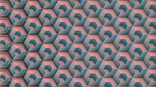Procedurally generated seamless loop animation of volumetric cubic structures with smoothly changing shapes. Geometric composition with clean lines and orthogonal perspective. 3d rendering 4K