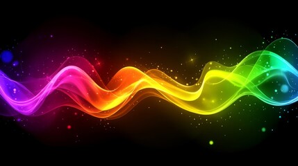 Vibrant Rainbow Wave with Glowing Particles on Dark Background