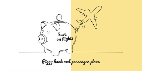 A piggy bank sits beside a passenger plane, symbolizing the importance of saving money on flights. By planning ahead, comparing fares, and utilizing cost-effective travel strategies, individuals.