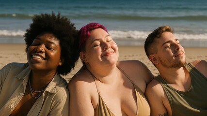 Fototapeta premium Diverse friends enjoying beach sun.