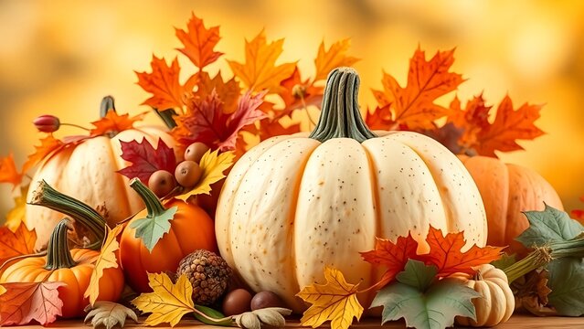 pumpkins and autumn leaves