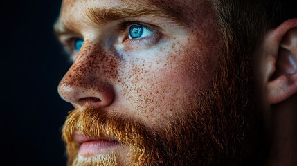Obraz premium A man with a beard and blue eyes. The man has a blue eye and a beard