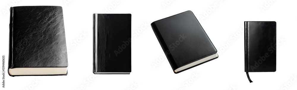Aufkleber minimalist isolated mockups of sleek black notebooks showcasing various angles and designs in an ele