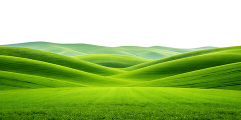Green Hills Panorama Landscape on White, Scenic View, Natural Beauty, Tranquil Outdoors, Cut Out