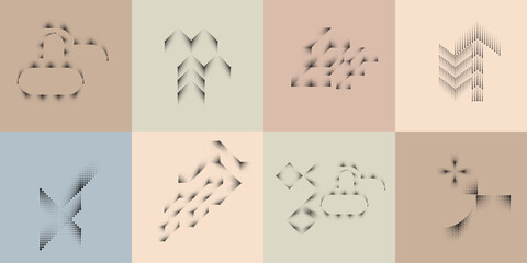 Art composition with halftone dots .Modern art design .Neutral color stripes .Transition dots. Geometric shape. Wall art
