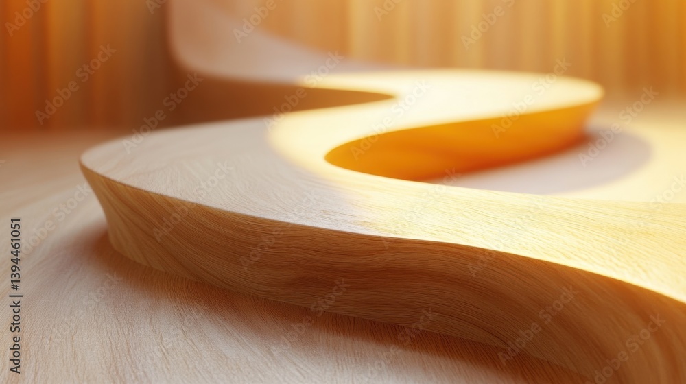 Poster a smooth, flowing wooden surface illuminated with warm light, creating a serene and inviting atmosph