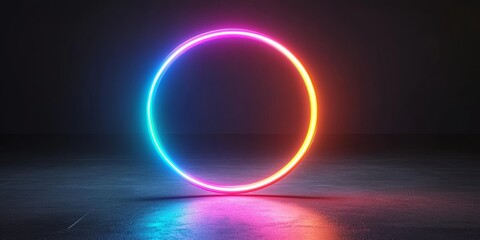 A Vivid. Geometric Circle of Blue and Pink Neon Color Shining Light Upon a Smooth Surface.