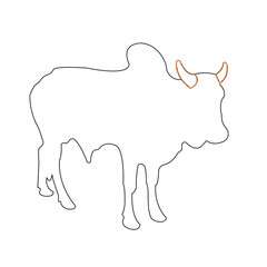 Minimal Cow with Hump and Horns, Isolated on White Background