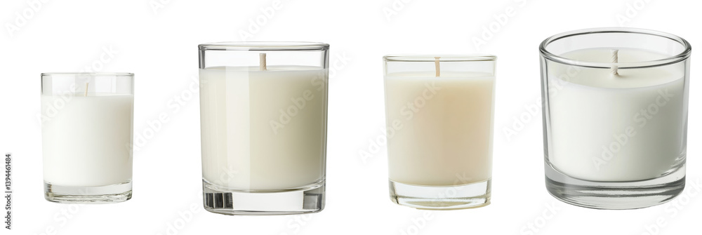Aufkleber isolated minimalist mockups of white candles in various glass containers showcasing simplicity and e