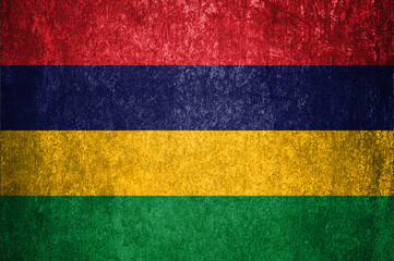 Mauritius State Flag. Dirty Mauritius flag on metal surface.