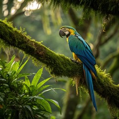 Obraz premium Colorful parrot perched on a jungle branch