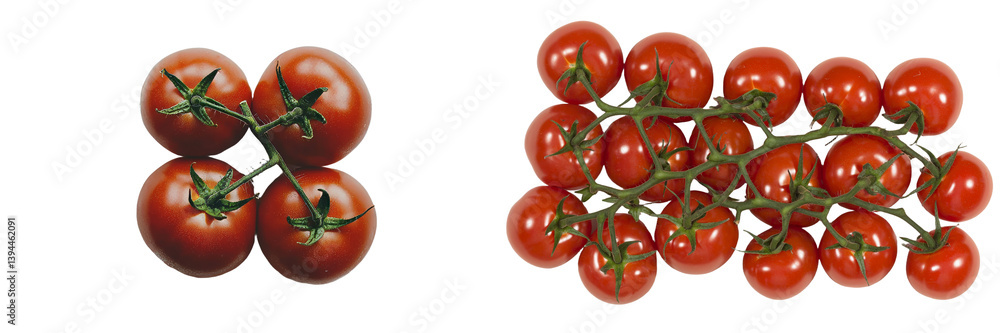 Poster fresh red tomatoes grouped in unique arrangements on a clean surface for minimalist presentation and