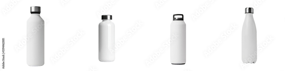 Fototapete minimalist mockups of reusable water bottles arranged in a clean, isolated setting with a focus on d