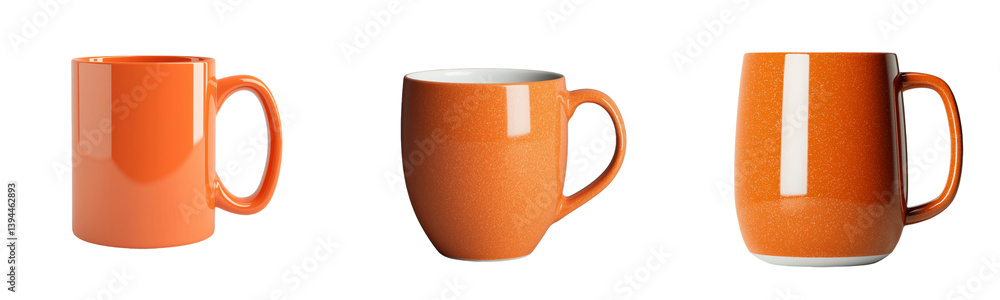Aufkleber Minimalist isolated mockups of three different orange mugs showcasing various shapes and designs in a simple layout