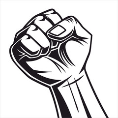 Grayscale Clenched Fist Vector Illustration