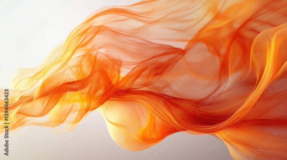 Poster a vibrant, flowing design in orange hues, resembling soft fabric or vapor, creating a dynamic and ar
