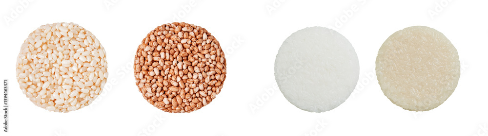 Aufkleber Minimalist mockups of various rice and sesame textures arranged in a precise layout on a clean background