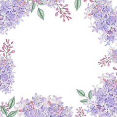 Frame with lilac branches. Watercolor illustration