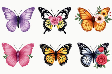 Floral Butterfly Clipart Set