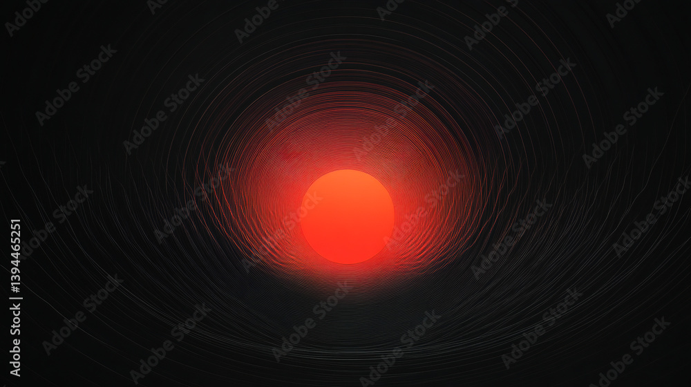 Poster abstract poster/banner design with a gradient circle on a grainy black background and a sphere in re