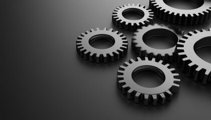 Metallic Black Gears on a Sleek Background Precision Engineering and Industrial Design Concept