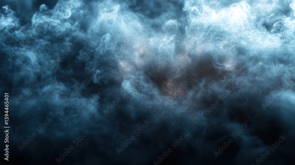 Poster a mesmerizing abstract representation of swirling blue smoke, creating an ethereal and mysterious at