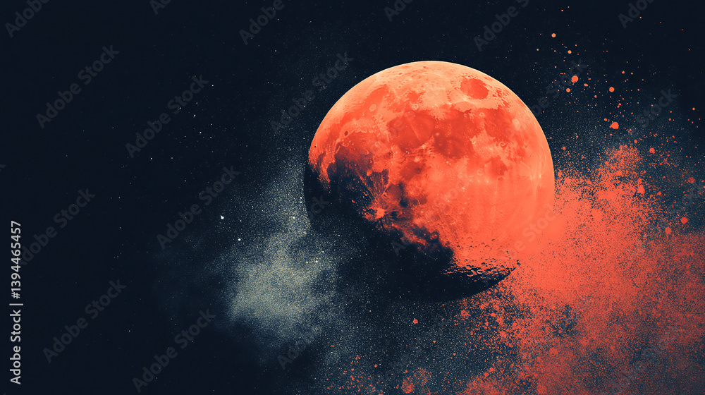 Poster abstract poster/banner design with a gradient circle on a grainy black background and a sphere in re