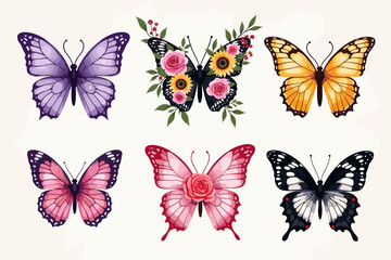 Obraz premium Floral Butterfly Clipart Set